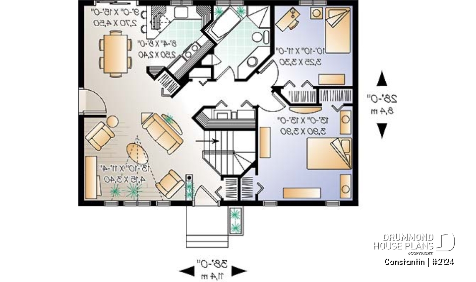 1st level - Affordable starter house plan with 2 bedrooms, modern ranch house plan - Constantin