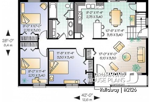1st level - One-storey budget-friendly bungalow house plan with 3 bedrooms - Kellaway