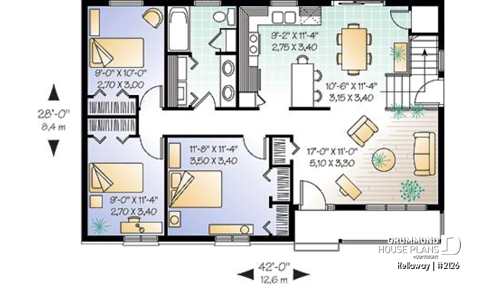 1st level - One-storey budget-friendly bungalow house plan with 3 bedrooms - Kellaway