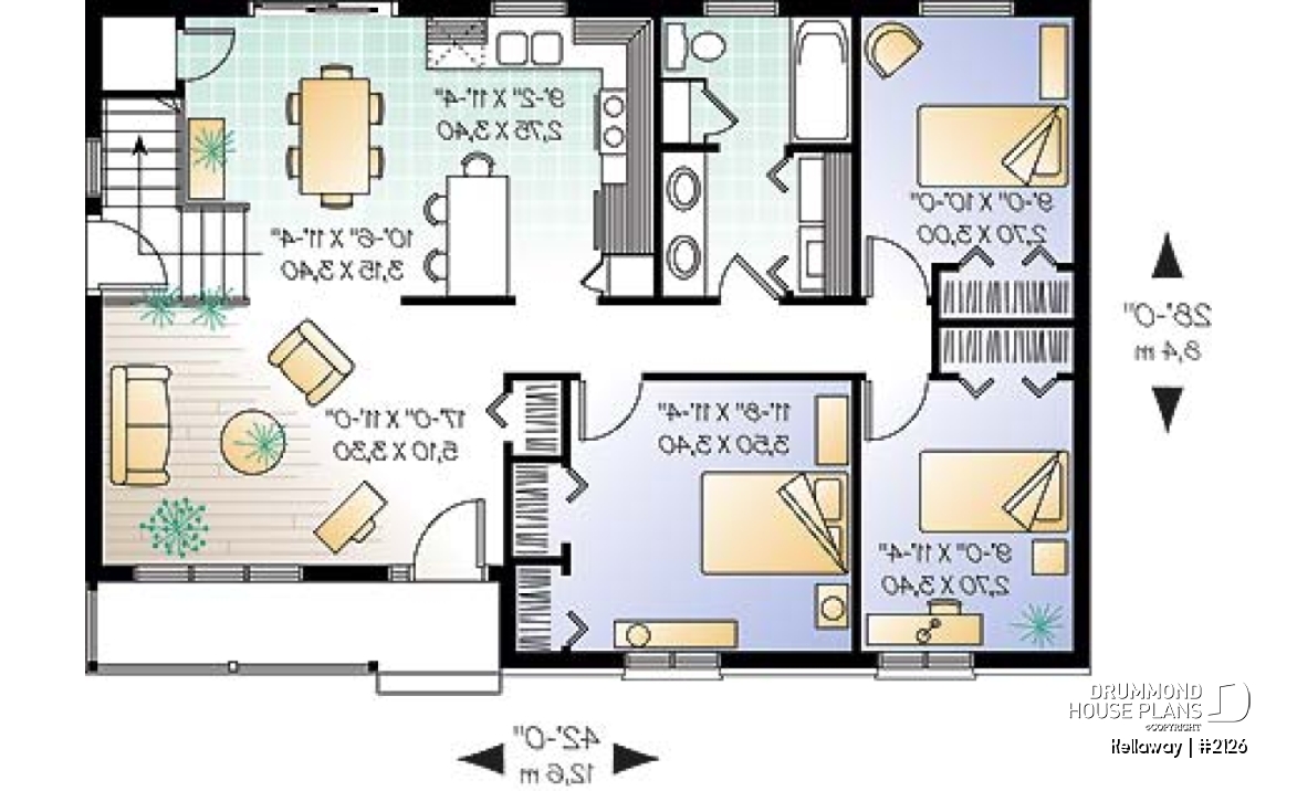 1st level - One-storey budget-friendly bungalow house plan with 3 bedrooms - Kellaway