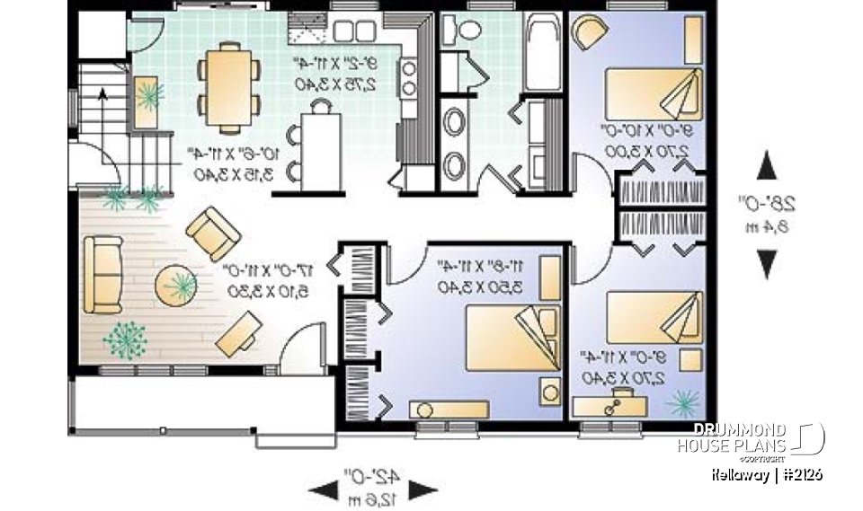 1st level - One-storey budget-friendly bungalow house plan with 3 bedrooms - Kellaway