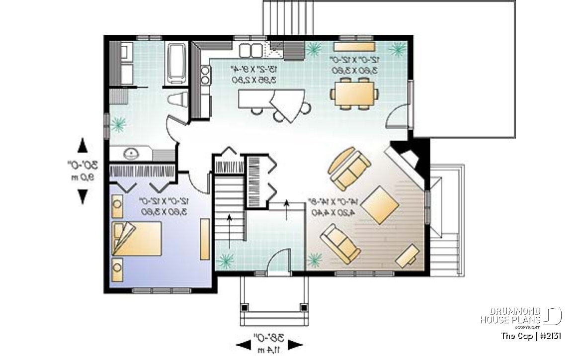 1st level - 1 to 3 bedroom split-level house plan, master bedroom on main floor, finished daylight basement with 3 beds - The Cap