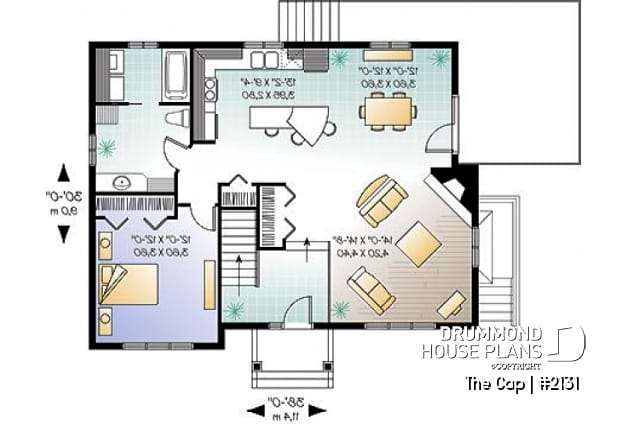 1st level - 1 to 3 bedroom split-level house plan, master bedroom on main floor, finished daylight basement with 3 beds - The Cap