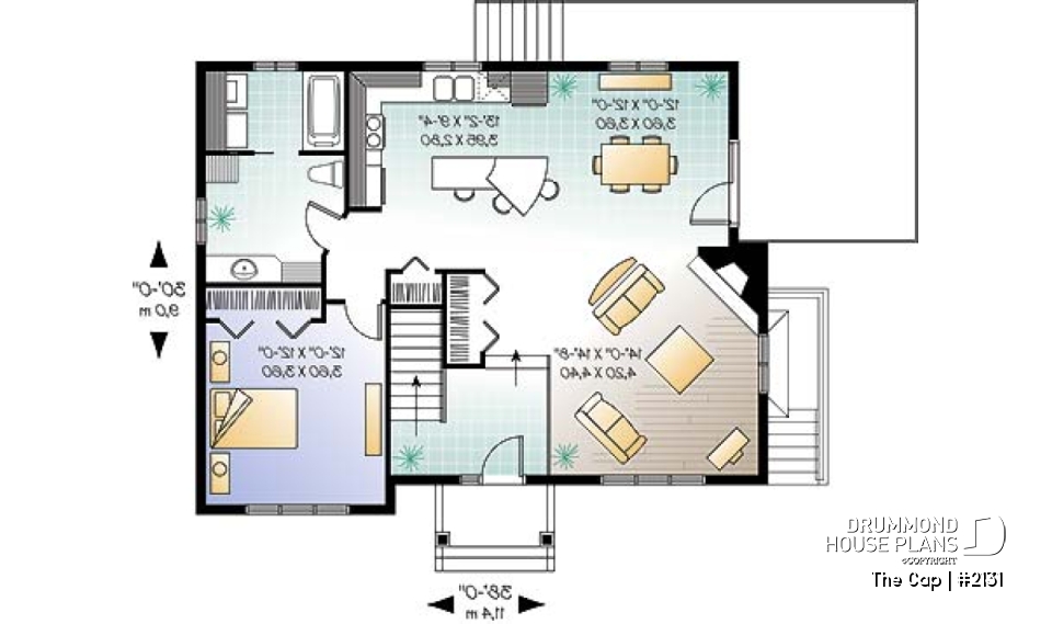 1st level - 1 to 3 bedroom split-level house plan, master bedroom on main floor, finished daylight basement with 3 beds - The Cap