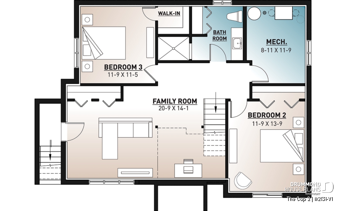 Basement - Modern rustic home style, 1 to 3 bedrooms, finished walkout basement, large deck, central fireplace - The Cap 2