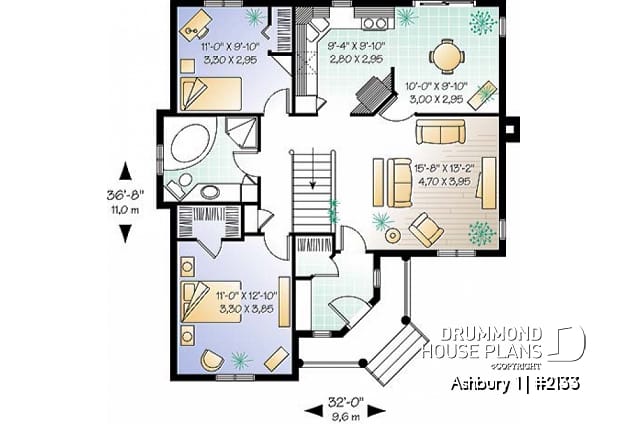 1st level - Charming country one-storey house plan with 2 bedroom, good size kitchen - Ashbury 1