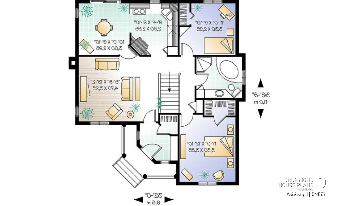 1st level - Charming country one-storey house plan with 2 bedroom, good size kitchen - Ashbury 1