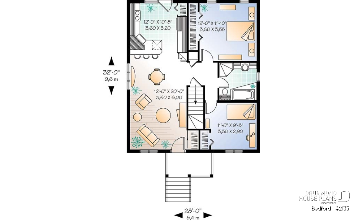 1st level - Affordable one-storey home plan with 2 bedrooms, daylight basement, great kitchen - Bedford