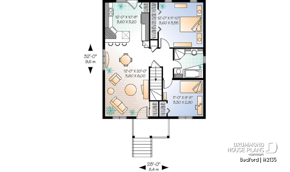 1st level - Affordable one-storey home plan with 2 bedrooms, daylight basement, great kitchen - Bedford