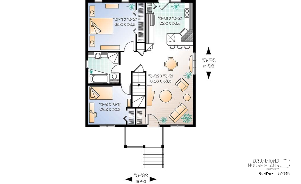 1st level - Affordable one-storey home plan with 2 bedrooms, daylight basement, great kitchen - Bedford