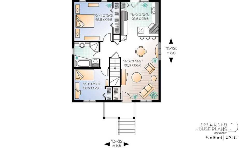 1st level - Affordable one-storey home plan with 2 bedrooms, daylight basement, great kitchen - Bedford