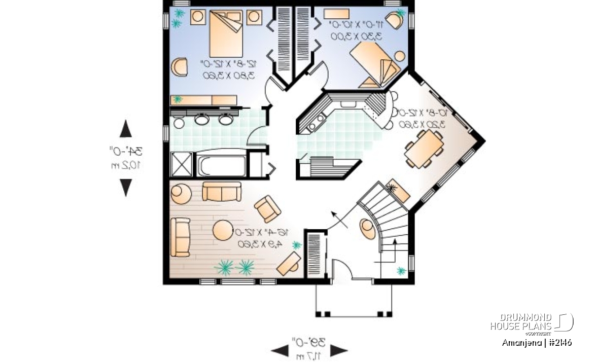 1st level - One-storey house plan, cathedral ceiling, 2 bedrooms - Amanjena