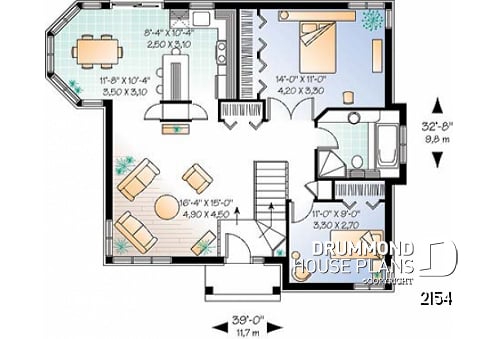 1st level - One-storey 2 bedroom ranch style home plan with lots of natural lights and low building costs - Colorado