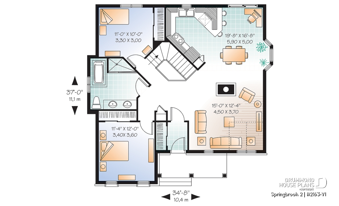 1st level - Affordable Ranch house plan with open floor plan and double sided fireplace - Springbrook 2