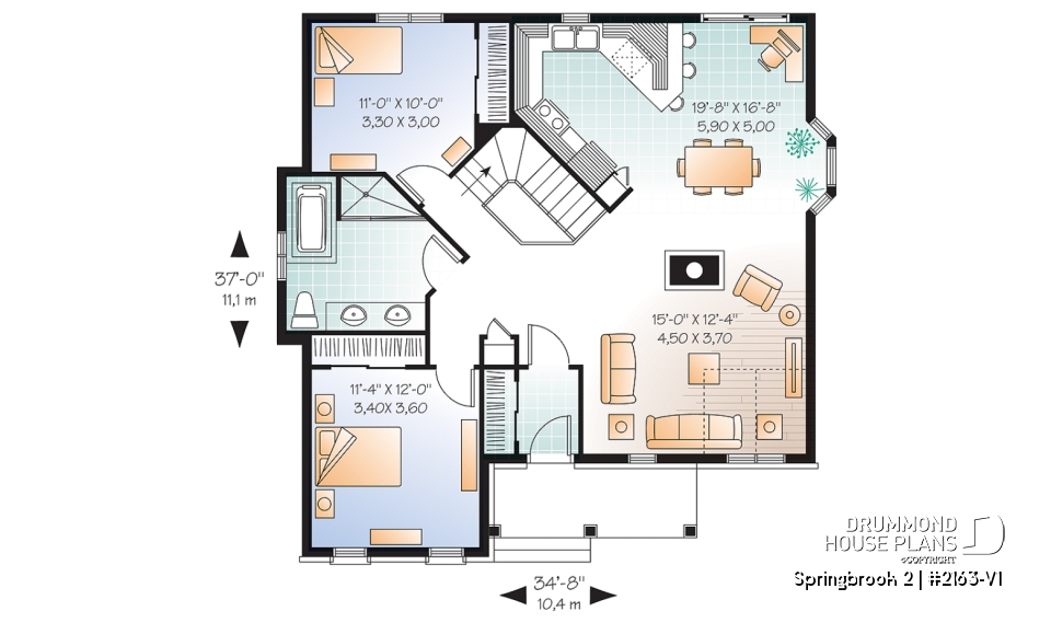 1st level - Affordable Ranch house plan with open floor plan and double sided fireplace - Springbrook 2