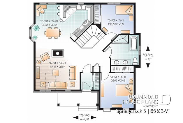 1st level - Affordable Ranch house plan with open floor plan and double sided fireplace - Springbrook 2