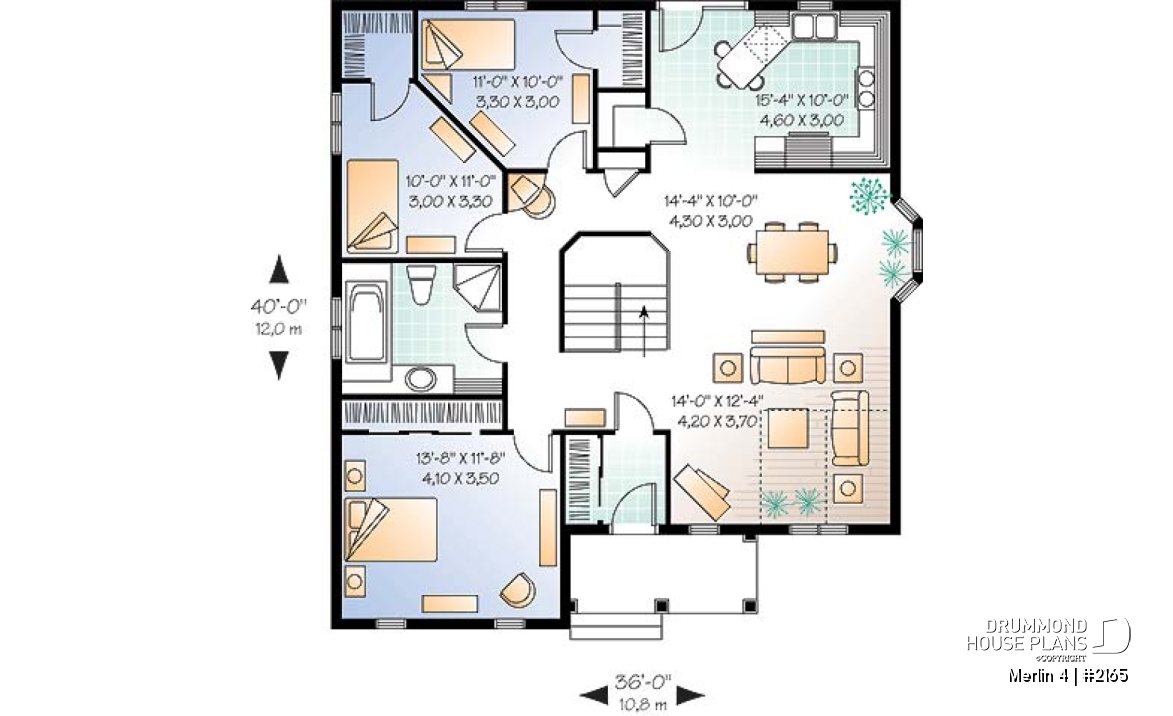 1st level - 3 bedroom ranch style house plan with open concept, pantry in kitchen - Merlin 4
