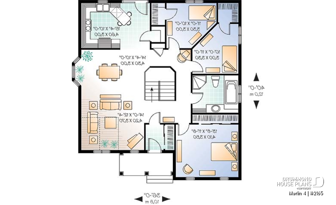1st level - 3 bedroom ranch style house plan with open concept, pantry in kitchen - Merlin 4
