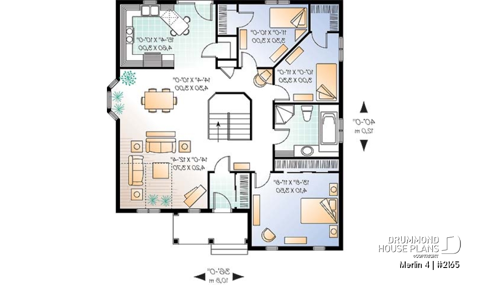 1st level - 3 bedroom ranch style house plan with open concept, pantry in kitchen - Merlin 4