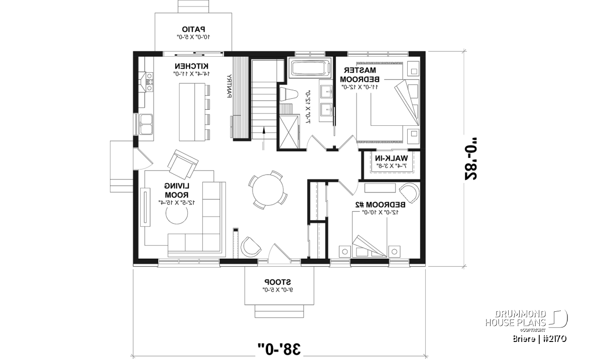 1st level - Affordable bungalow house plan, 2 to 4 bedrooms, optional finished basement ($), kitchen island - Briere
