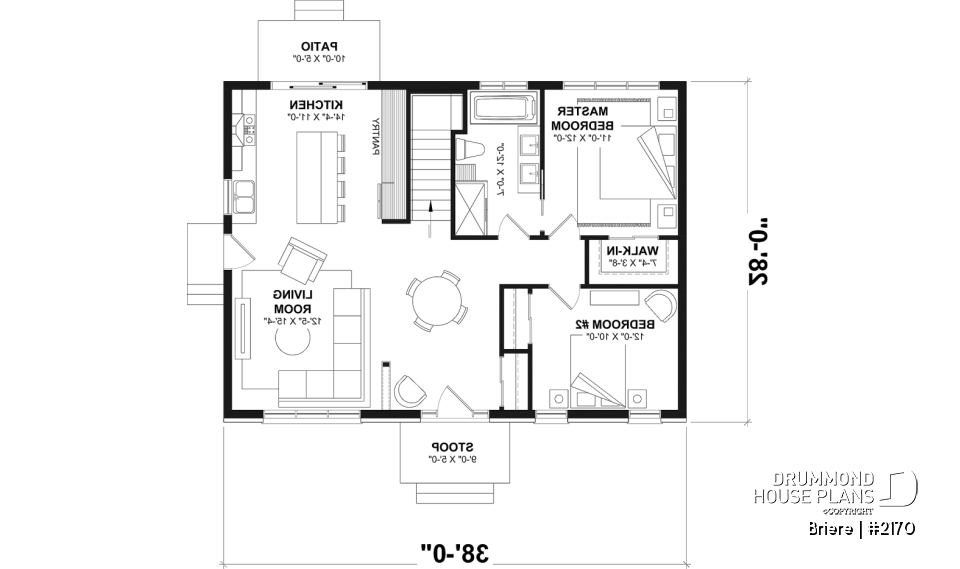 1st level - Affordable bungalow house plan, 2 to 4 bedrooms, optional finished basement ($), kitchen island - Briere