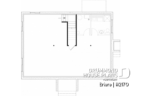 Unfinished basement - Affordable bungalow house plan, 2 to 4 bedrooms, optional finished basement ($), kitchen island - Briere
