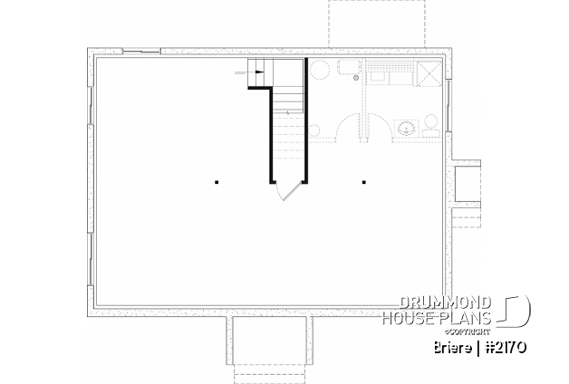 Unfinished basement - Affordable bungalow house plan, 2 to 4 bedrooms, optional finished basement ($), kitchen island - Briere