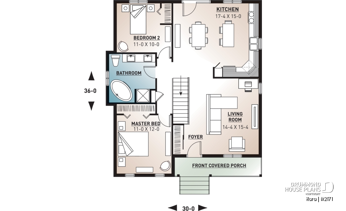 1st level - One-story economical home with open floor plan, kitchen with island, large full bathroom - Kara