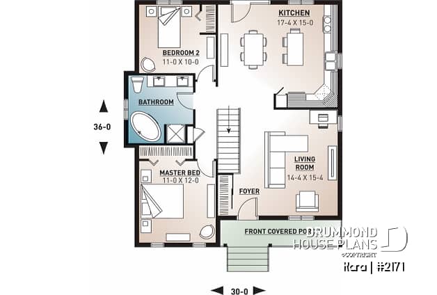 1st level - One-story economical home with open floor plan, kitchen with island, large full bathroom - Kara