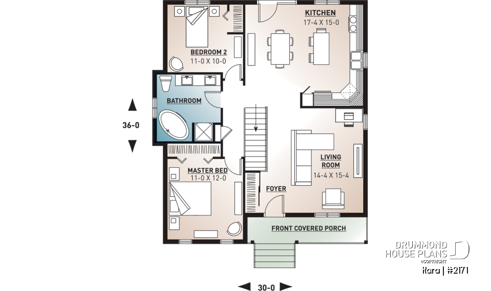 1st level - One-story economical home with open floor plan, kitchen with island, large full bathroom - Kara
