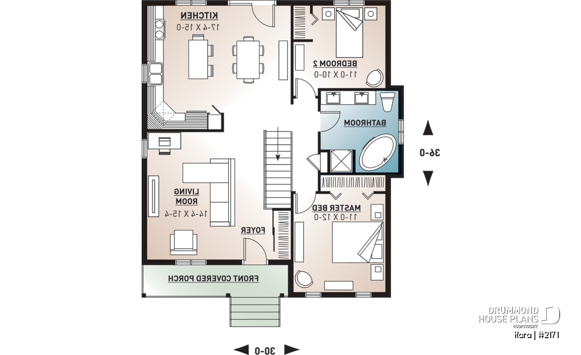 1st level - One-story economical home with open floor plan, kitchen with island, large full bathroom - Kara