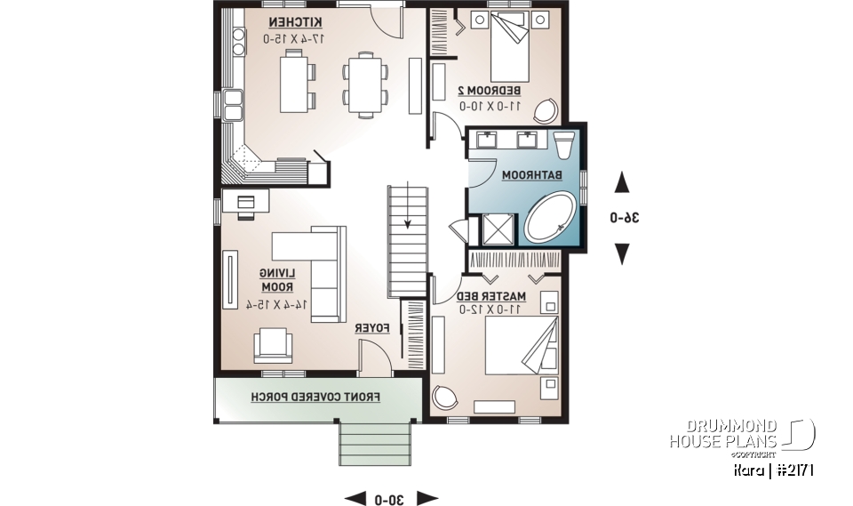 1st level - One-story economical home with open floor plan, kitchen with island, large full bathroom - Kara