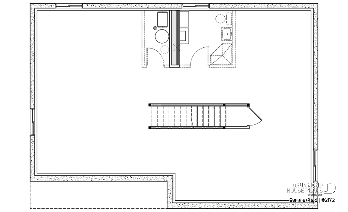 Unfinished basement - Classic ranch-style bungalow house plan with 3 bedrooms, open layout and covered front porch - Summerfield