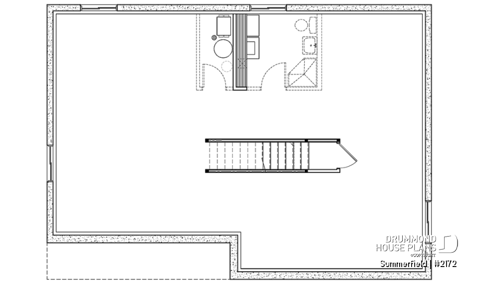 Unfinished basement - Classic ranch-style bungalow house plan with 3 bedrooms, open layout and covered front porch - Summerfield