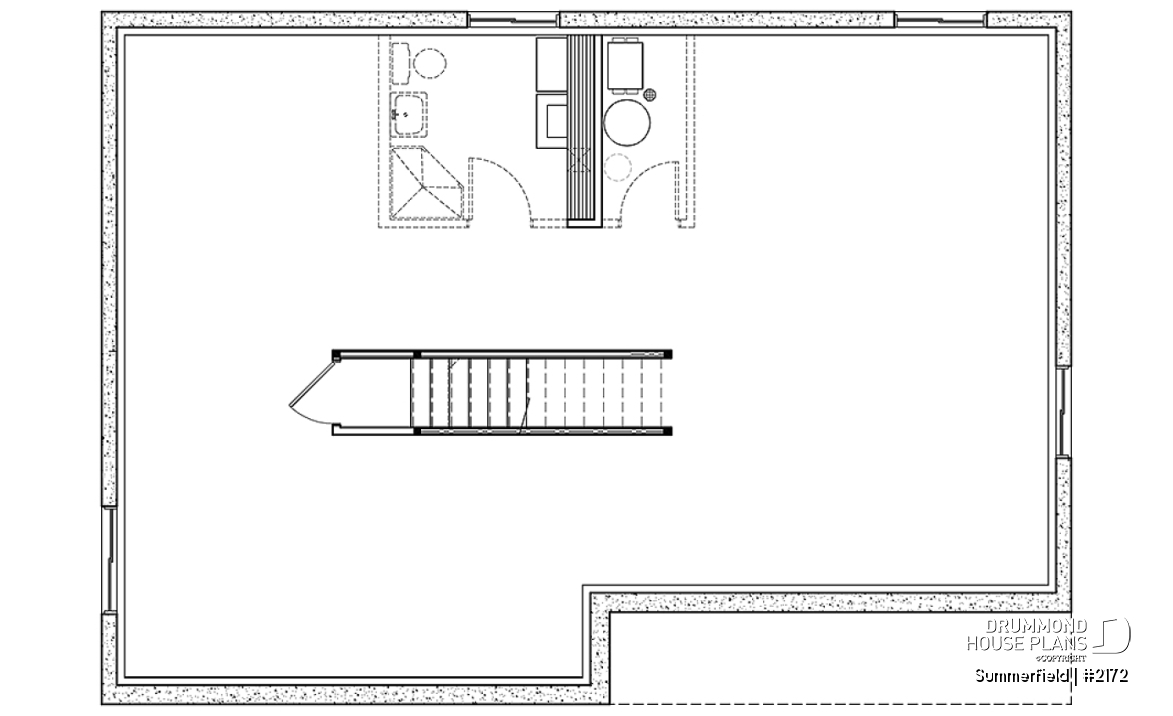 Unfinished basement - Classic ranch-style bungalow house plan with 3 bedrooms, open layout and covered front porch - Summerfield