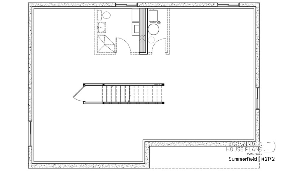 Unfinished basement - Classic ranch-style bungalow house plan with 3 bedrooms, open layout and covered front porch - Summerfield