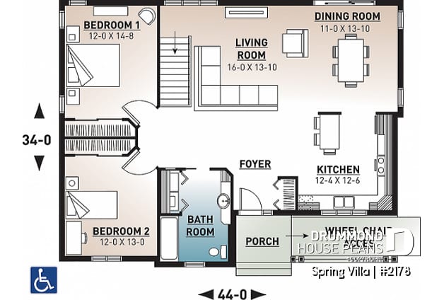 1st level - Floor plan offering easier mobility (wheel chair accessible), spacious kitchen, dining and living, 2 bedrooms - Spring Villa