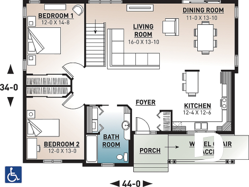 1st level - Floor plan offering easier mobility (wheel chair accessible), spacious kitchen, dining and living, 2 bedrooms - Spring Villa