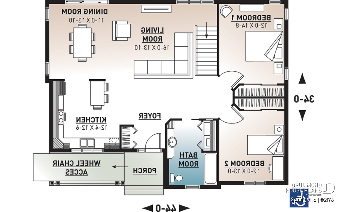 1st level - Floor plan offering easier mobility (wheel chair accessible), spacious kitchen, dining and living, 2 bedrooms - Spring Villa