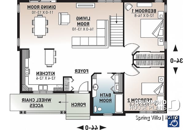 1st level - Floor plan offering easier mobility (wheel chair accessible), spacious kitchen, dining and living, 2 bedrooms - Spring Villa
