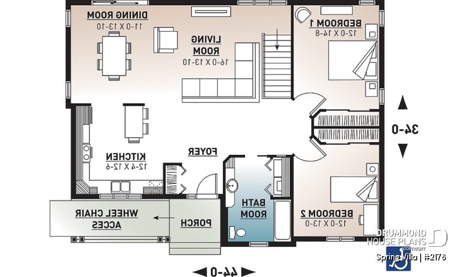 1st level - Floor plan offering easier mobility (wheel chair accessible), spacious kitchen, dining and living, 2 bedrooms - Spring Villa