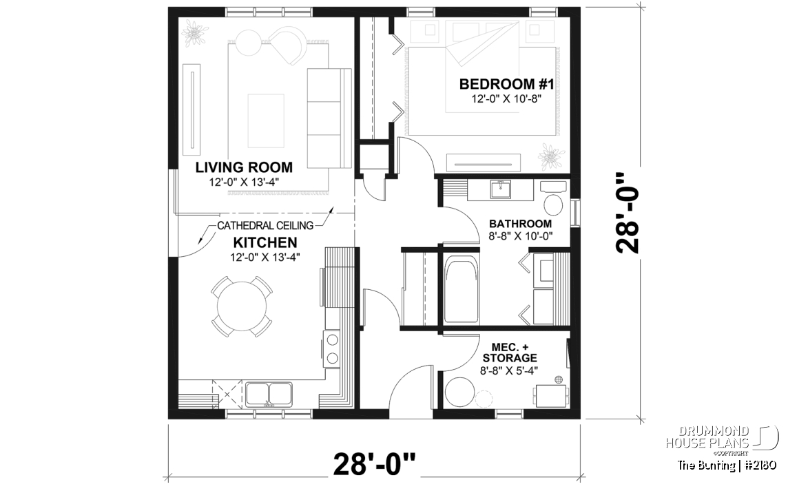 1st level - Affordable small farmhouse house plan, bright single-story design ideal for first-time buyers and budget build - The Bunting