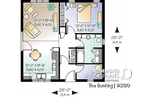 1st level - Low budget cabin style home with one bedroom, cathedral ceiling, open floor plan concept, laundry room - The Bunting