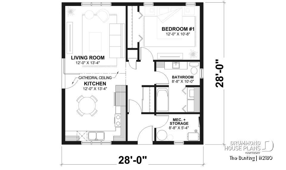 1st level - Affordable small farmhouse house plan, bright single-story design ideal for first-time buyers and budget build - The Bunting