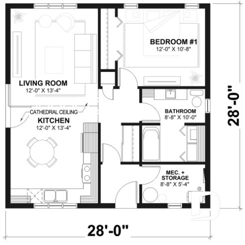 1st level - Affordable small farmhouse house plan, bright single-story design ideal for first-time buyers and budget build - The Bunting