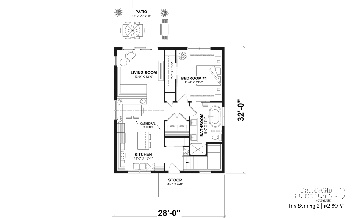 1st level - Compact and charming Cape Cod style home, bench seat in kitchen, optional finished basement ($), affordable  - The Bunting 2