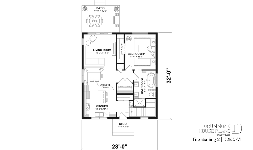 1st level - Compact and charming Cape Cod style home, bench seat in kitchen, optional finished basement ($), affordable  - The Bunting 2