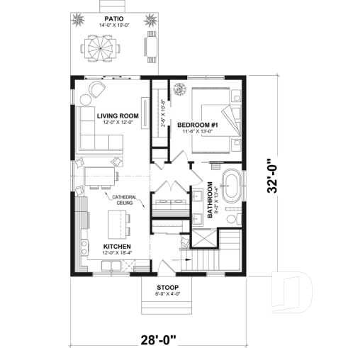 1st level - Compact and charming Cape Cod style home, bench seat in kitchen, optional finished basement ($), affordable  - The Bunting 2