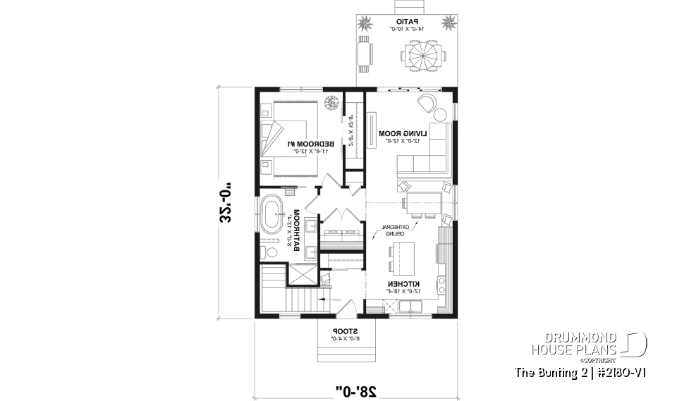 1st level - Compact and charming Cape Cod style home, bench seat in kitchen, optional finished basement ($), affordable  - The Bunting 2