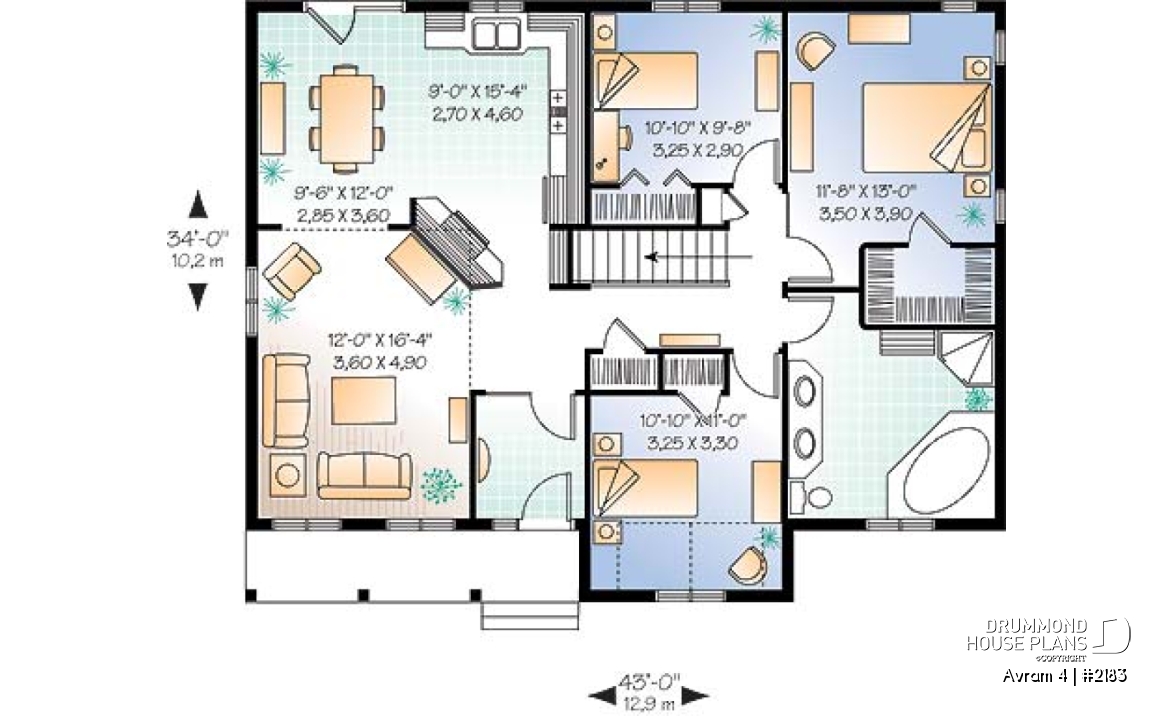 1st level - Country style one-storey home, 3 bedrooms, economical building costs, open concept, walk-in in master - Avram 4